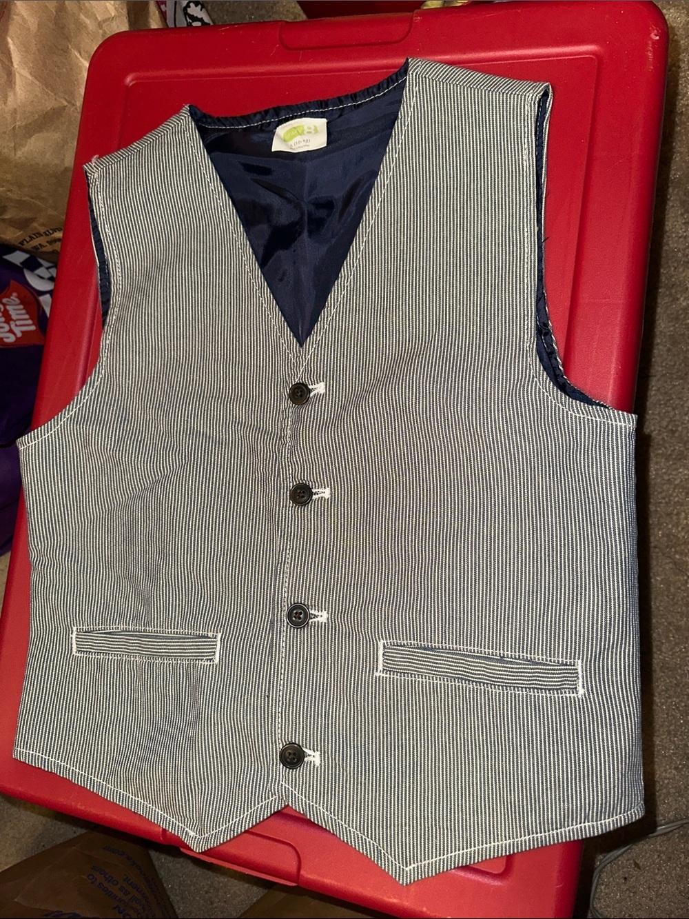 CRAZY 8 Navy White Striped Vest 10 12 LIKE NEW